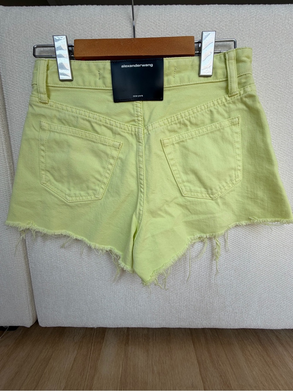Alexander Wang Lime Green Frayed Denim Shorts